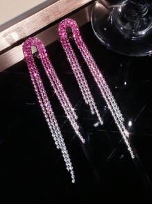 復古閃耀的俱樂部長條水滴水晶鑲嵌耳環,畢業婚禮派對珠寶首飾 1對 - 銀色 - 查看 8