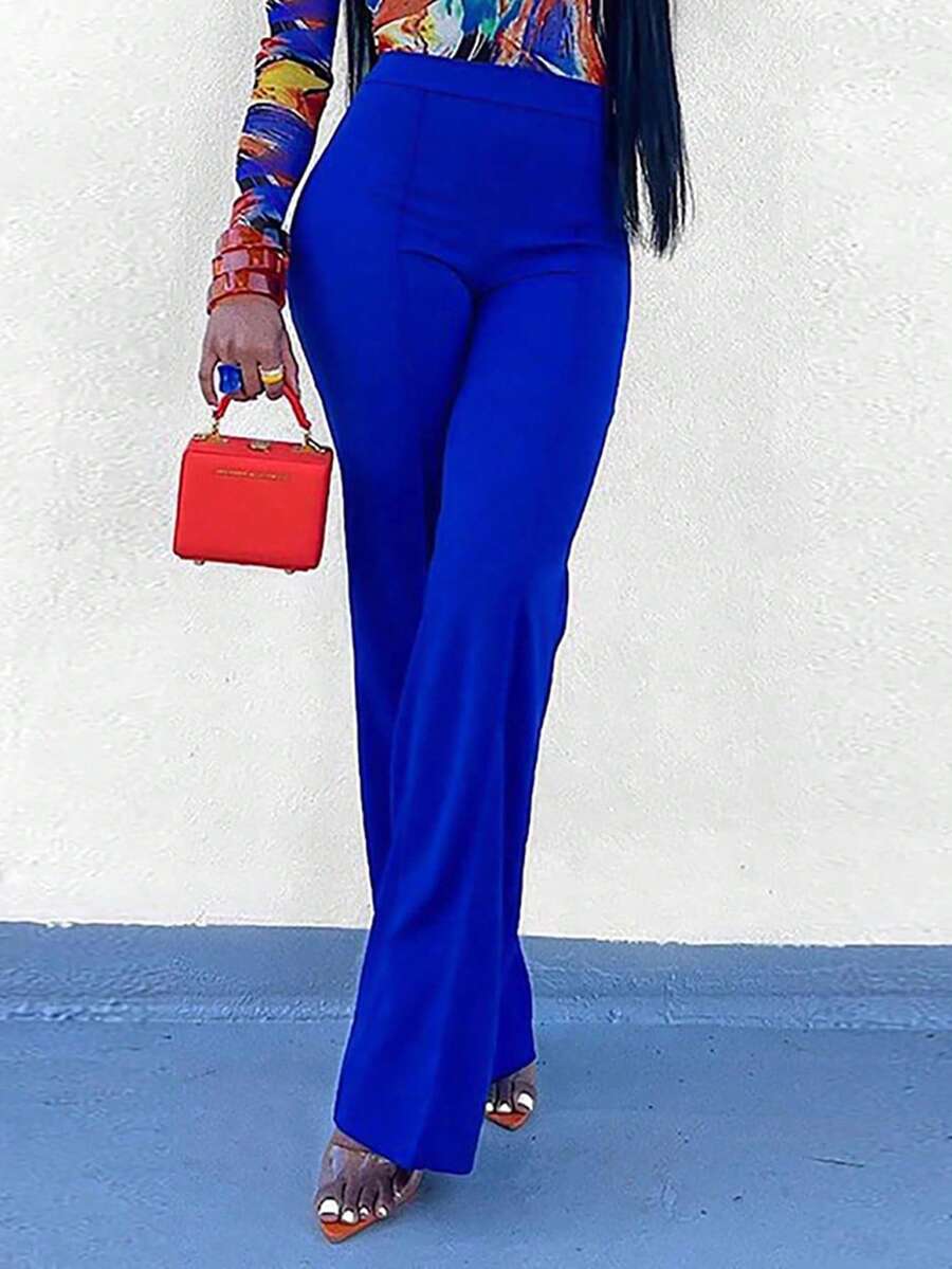 Women's Fashion High Waist Flare Leg Pants, Available In Multiple Colors - Blue - View 1