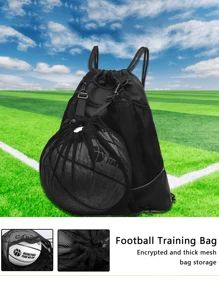 1pc Backpack With Independent Mesh Ball Bag, Drawstring Bag For Helmets, Travel Bag, Laptop Tablet Book School Bag, Sports Gym Swimming Training Bag, Wear-Resistant Waterproof Weekend Overnight Bag, Foldable Hand Luggage Bag, Back To School For Summer, Thin Rope Shoulder Bag For Women Men Students Outdoor Cycling Football Basketball Volleyball Yoga Camping Hiking - Black - View 7