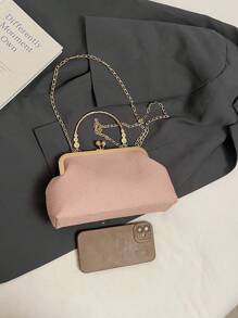 HELLO WEEKEND 1pc Woven Texture Solid Colored PU Tote Handbag, Fashionable & Portable For Daily Use By Women - Pink - View 3