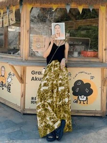 女士宽松时尚水墨印花阔腿裤