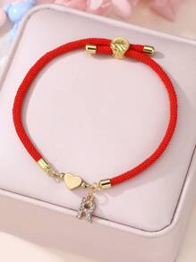 1 Pc/26 Pcs Heart & Letter Charm Bracelet For Girls, Red - Red - View 31