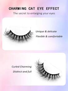 Asiteo 7 Pairs Fluffy Cat Eye False Eyelashes, Faux Mink Lashes, Elongated Winged Eyelashes, Natural & Lengthening Eyelash Extensions - 眼尾拉長款 - 查看 2
