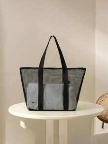 大容量便携式网状沙滩包 - 宽敞的多口袋化妆旅行收纳洗漱包，采用透气设计，加固手柄，适合海滩、泳池、健身房和户外活动