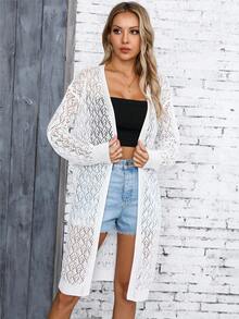 Cardigan lung din tricot cu scobire pentru femei, pulover subțire deschis în față