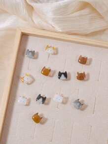 12 件套树脂猫耳钉耳环，可爱浅色耳环套装 - 彩色 - 查看 8