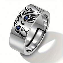 Offener Ring mit 3D Katzenkopf Gravur, minimalistischer Stil