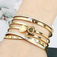 3 件套镀金珠宝礼物全水钻镶嵌腰带罗马风格 18K 金不锈钢手链女士