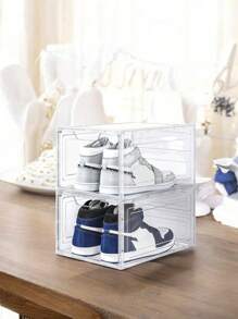 6pcs/Set Shoe Box Plastic Storage Box For Shoe Cabinet, Transparent Container For Organizing Shoes - White - View 6