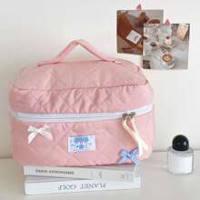 1 Pc 3 Colors Large Cute Bowknot Decoration Cosmetic Bag Portable Travel Large Makeup Storage Organizer Bag