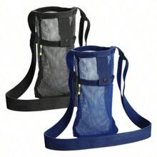 Adjustable Mesh Water Bottle Holder With Shoulder Strap Portable Travel Beverage Bag Universal Outdoor Pet Bottle Holder Crossbody Water Bottle Storage Bag