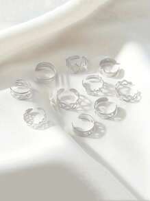 10 Pieces Star & Moon Open Toe Ring Set - Adjustable Geometric Hollow Beach Toe Rings