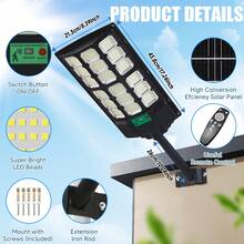 1pc Solar Street Light IP65 Waterproof 10000K 100000LM  Large LED Beads Solar Outdoor Light (Dusk To Dawn)  Solar Flood Light (Wide Angle Motion Sensor And Remote Control) Suitable For Commercial Areas, Parking Lots, Yards, Outdoor Lighting