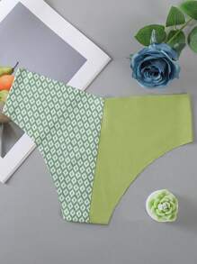 3 条装女士无缝内裤，绿色，时尚拼色透气柔软舒适性感三角内裤 - 彩色 - 查看 3
