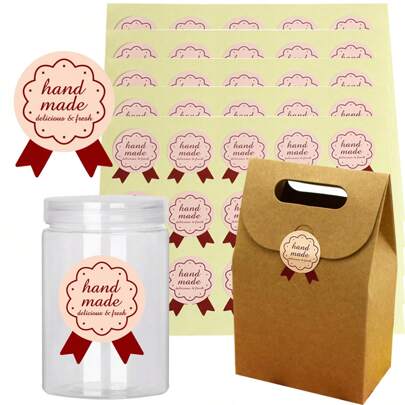 150 件/10 张粉色手工烘焙包装封条、礼品贴纸、自粘装饰贴纸纸