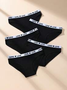 5pcs/Pack Black Classic Low Rise Letter Jacquard Women Seamless Briefs - Black - View 3