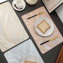 1/2/4/6/8pcs Rectangular Feather Decor Table Mats, High Gloss PVC Foil Heat Insulation Placemats - Multicolor - View 7