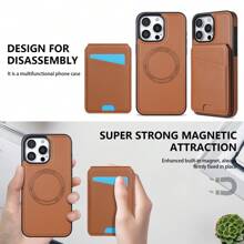 1 pieza Funda de cartera de lujo de piel sintética magnética 2 en 1 de color marrón compatible con iPhone 16 15 14 13 Pro Max, compatible con Samsung Galaxy S25 S24 S23 S22 S21 Ultra Plus