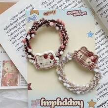 Sanrio 1 szt. Kawaii Plaid Cat Design Hair Scrunchie, uniwersalna słodka dziewczęca opaska do włosów Ponytail Holder