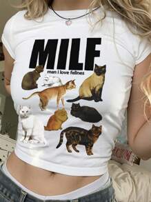 Cat Lover Y2K Cat Party Cat Pattern Cat Party Summer T-Shirt - White - View 1