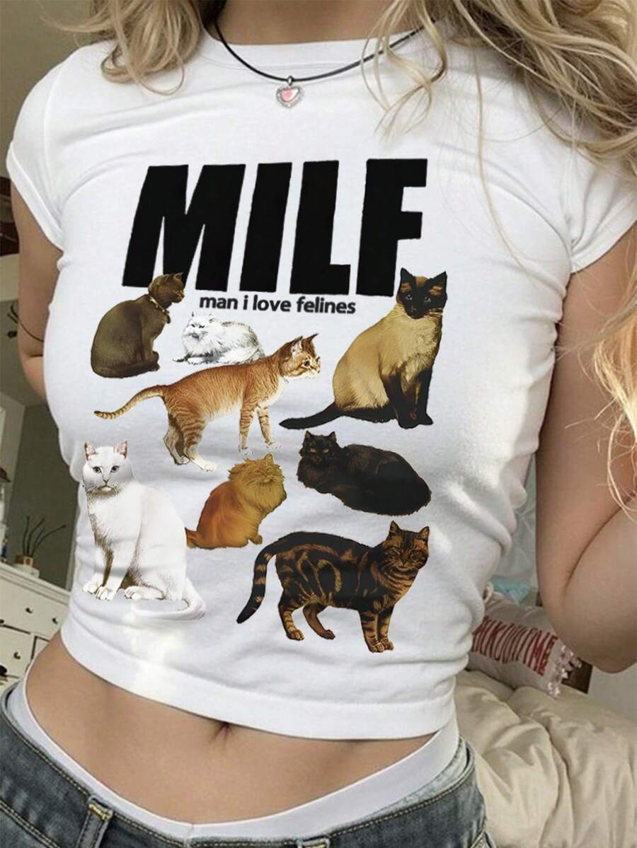 Cat Lover Y2K Cat Party Cat Pattern Cat Party Summer T-Shirt - White - View 1