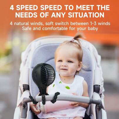 Booqiboy 4‑Speed Electric Octopus Stroller Fan | Silicone & ABS | Rechargeable Clip‑On Fan For Car, Bike & Treadmill