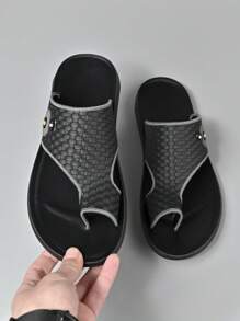 Men's Fashion Casual Slippers, Lightweight Breathable Upper Combined With Comfortable Non-Slip Outsole, Suitable For Indoor, Outdoor, Beach, Non-Slip, Summer Flip Flops - Black - View 6