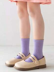 5 Pairs Girls' Solid Color Striped Mid-Calf Socks, Spring/Autumn Candy Color Dopamine Student Socks, Cute Casual Versatile Breathable Athletic Socks