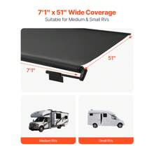 Camper Awning Fabric Replacement, 1" To 13', Weatherproof Durable Slide Topper Awning With Bracket, Heavy Duty Slide Topper Awning With Stainless Steel Material, Fit For RV & Motorhome, White Or Black - 1" to 7' Black - 查看 3