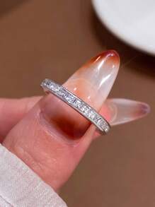 1 Piece French Zirconia Ring S925 Sterling Silver Simple Casual Ring Suitable For Daily Wear, Party, Valentine's Day Gift - Solid Diamond Ring - View 2