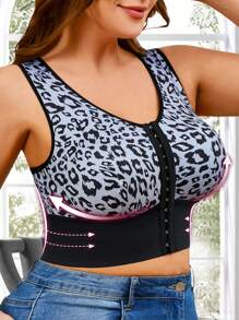1pc Leopard Pattern Crop Top With Hidden Cup Holder, Casual Undershirt - View 5