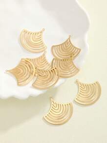 8pcs Hollow Fan-Shaped Earring Components Made Of Copper Material, Suitable For Earrings, Necklaces And DIY Jewelry Assembly - Brass - View 2