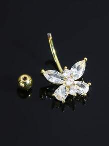 1pc Body Jewelry Navel Piercing, Fashionable Rhinestone Butterfly Navel Ring