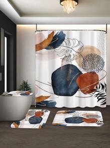Juego de 1/4 cortinas de baño impermeables con estampado bohemio, que incluye alfombrilla y tapa de váter a juego. Diseño abstracto medieval con elementos geométricos, hojas y plantas de colores. Ganchos incluidos. Material de poliéster lavable. Perfecto como regalo del Día de la Madre, regalo personalizado para mamá, regalo de última hora, ideas del Día de la Madre, regalos del Día de la Madre Domingo, tarjetas hechas a mano para mamá, mejores regalos del Día de la Madre por menos de $50