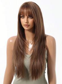 This Comfortable, Natural And Breathable Mocha Brown Straight Hair 28-Inch Wig Is A Synthetic Wig For Women And Girls, Suitable For Role-Playing, Party And Wedding Wigs, As Well As Daily Wear. It Is Also A Halloween And Christmas Gift - 摩卡棕 - 查看 6
