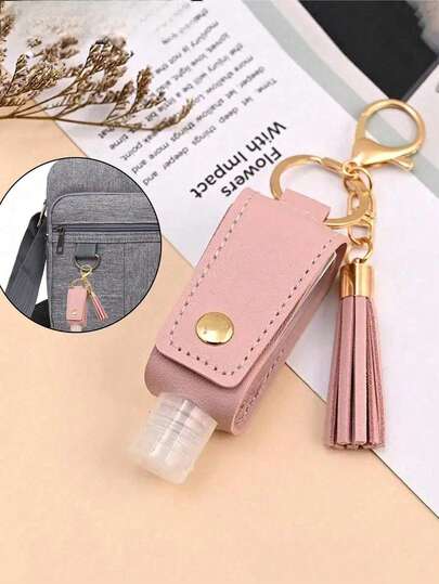 Portable T-Type Hand Sanitizer Leather Pouch With Keychain And Belt Clip – Protective Sleeve For Hand Sanitizer Bottles