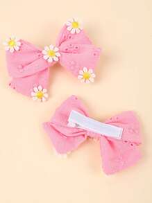 2 件女孩蝴蝶结发夹，樱桃装饰亚麻布发夹，日常简约发夹，儿童青少年发饰 - 彩色 - 查看 6