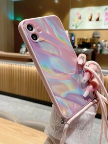 1 pieza Funda de teléfono de alta gama con degradado brillante y colorido, antideslizante y con acabado esmerilado, compatible con Apple/Redmi/Infinix/Vivo, versión internacional, no la versión nacional - Rosa - Ver 4