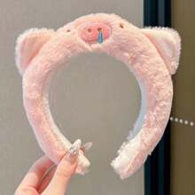 Bandă de păr drăguță din pluș cu model de porc roz, accesoriu de păr în stil animal, cerc de păr la modă, potrivită pentru spălarea feței și coafura, decor de baie pentru casă, decor de toamnă, înapoi la școală