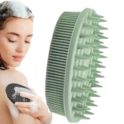 1个硅胶清洁刷，适用于淋浴、洗发、泡澡，双面清洁刷，按摩浴刷，浴室清洁工具