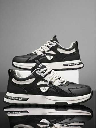 Men's Fashionable Outdoor Casual Thick-Soled Low-Top Breathable Leather Chunky Sneakers, Summer