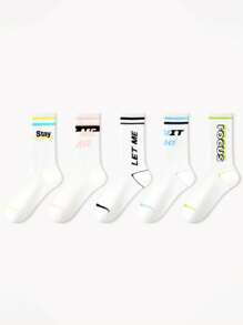 1/5 Pairs Basketball Mid-Calf Sports Socks For Men, High-Top Athletic Crew Socks