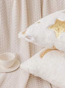 1件亮片星月刺绣白色抱枕套，波西米亚风格靠垫，适用于客厅、餐厅、沙发，四季皆宜 - 白色 - 查看 7