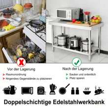 QEENTOE 304 Edelstahl Arbeitstisch Küchentisch Edelstahltisch Gastro Tisch + Aufkantung - Silber - Übersicht 5