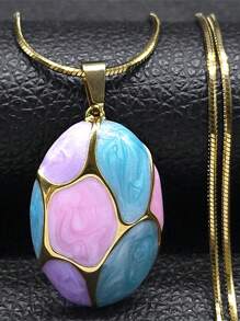 Collar colgante de esmalte colorido y contrastado con formas geométricas para mujer, cadena de acero inoxidable de color dorado