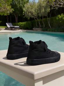 春季儿童帆布鞋，透气学生运动鞋，平底男女通用休闲运动鞋 - 黑色 - 查看 3