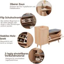 Shoe Cabinet, Shoe Rack With 1 Flap And 2 Compartments, Shoe Bench Upholstered With Cupboard For Entrance Area, Hallway, 100 X 30 X 69.5 Cm - Camel - View 8