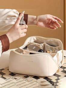 Bolsa de maquillaje impermeable de piel de PU, bolsa de tocador portátil de maquillaje, bolsa de almacenamiento de cosméticos, bolsa de maquillaje de gran capacidad y amplio espacio doble, bolsa de cuidado de la piel impermeable de PU, bolsa de viaje de cosméticos, bolsa de maquillaje, bolsa de cuidado de la piel, bolsa de tocador, artículos de viaje necesarios, artículos necesarios para el crucero, organizador de maquillaje de estilo bohemio para decoración de baño y accesorios de vacaciones de verano