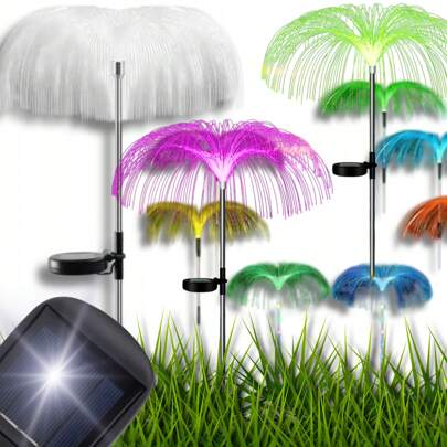 2 confezioni di luci da giardino a LED a energia solare con meduse, 78cm, luci multicolore che cambiano automaticamente, lampade a meduse solari a 7 colori con disegno traforato, 2 modalità di illuminazione, decorazione solare da giardino per cortile, prato, sentiero, luci solari per esterni impermeabili per decorazione notturna del paesaggio