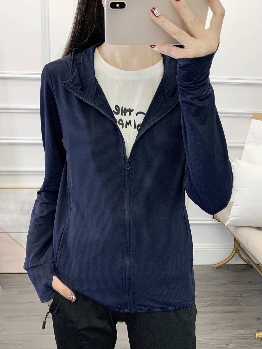 Summer Workout 1pc Ultra-Thin Women's Long Sleeve Sunscreen Jacket, Breathable Skin-Friendly Single Layer Windbreaker, New Outdoor Sports Coat